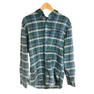 LL Bean Mens Slightly Fitted Plaid Flannel Button Down Shirt Long Sleeve Green M